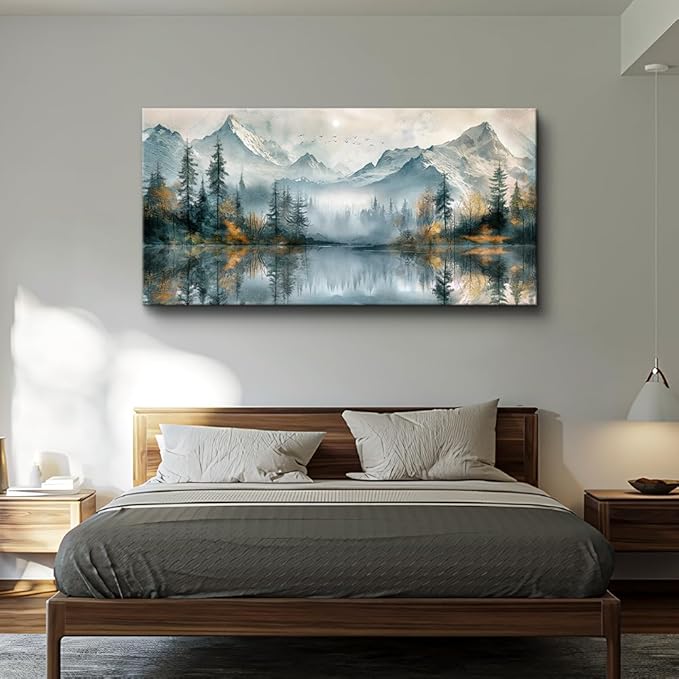 MHARTK66 Large Wall Art For Bedroom Canvas Wall Decor For Living Room Modern Office Decorations Lake View Wall Paintings Forest Trees Landscape Pictures Canvas Artworks Ready To Hang Home Decor