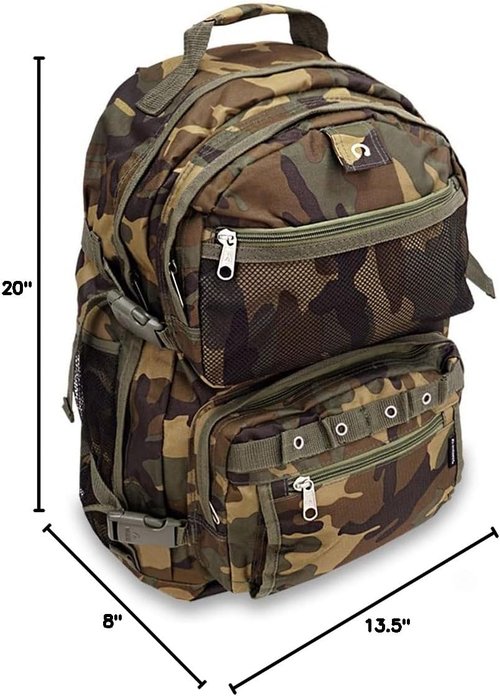 Everest Woodland Camo Backpack - Oversized Camouflage Bag, One Size, Model C3045R