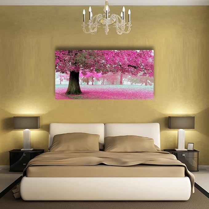 Tree of Life Wall Art Canvas Prints Natural Landscape Pictures Home Decor Pink and Green Paintings for Living Room Bathroom Bedroom Kitchen Decorations 24x48 Wooden Framed Artwork Easy Hanging