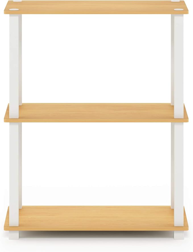 Furinno Turn-S-Tube 3-Tier Compact Multipurpose Shelf Display Rack, Square, Beech/White, 3-Tier Square Tubes
