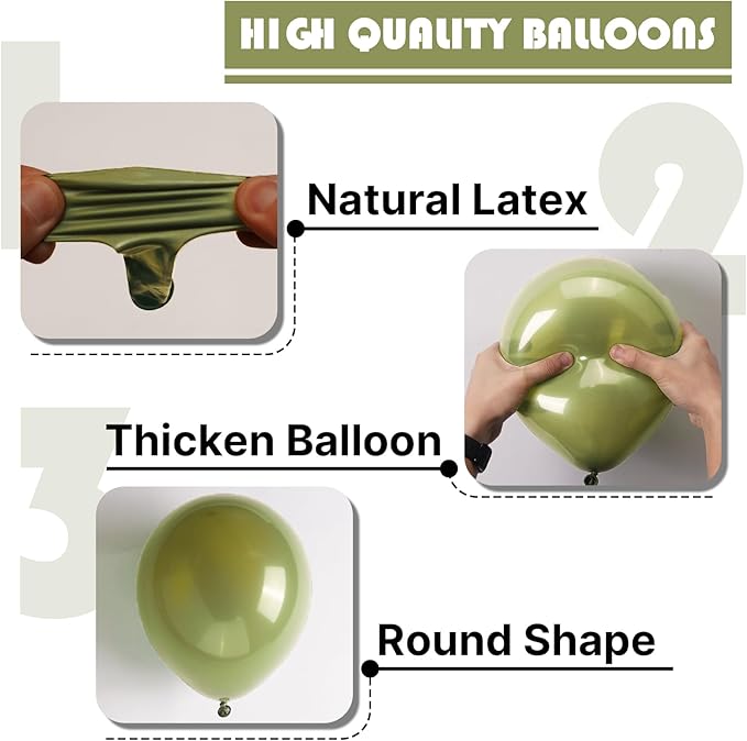 PartyWoo Sage Green Balloons 155pcs Different Sizes of 18 12 10 5 Inch Olive Boho Green Latex Balloon Arch Kit for Wedding Birthday Dinosaur Jungle Golf Football Theme Party Decorations Green-F11