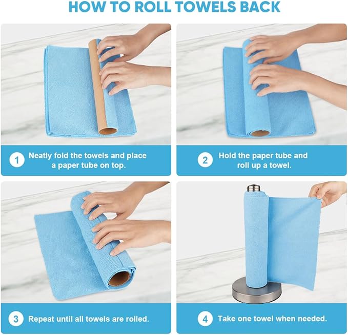 AIDEA Microfiber Cleaning Cloth Roll, Blue Shop Towels 55 Sheets Washable, Microfiber Towels for Cars, Blue Rags Reusable Paper Towel for Automotive, Workshop, House, Kitchen, Cleaning Supplies11??9"