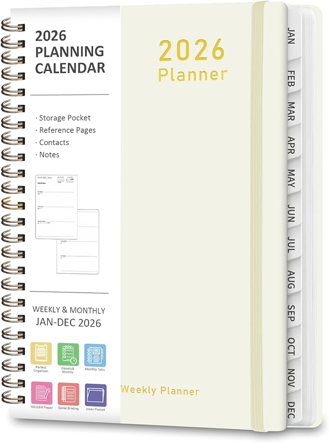 2026 Planner, Weekly and Monthly Calendar Academic Planner, Jan 2026 - Dec 2026, Planning Agenda Book for Desk Accessories and School Supplies - A5 (6.3'' x 8.5'')