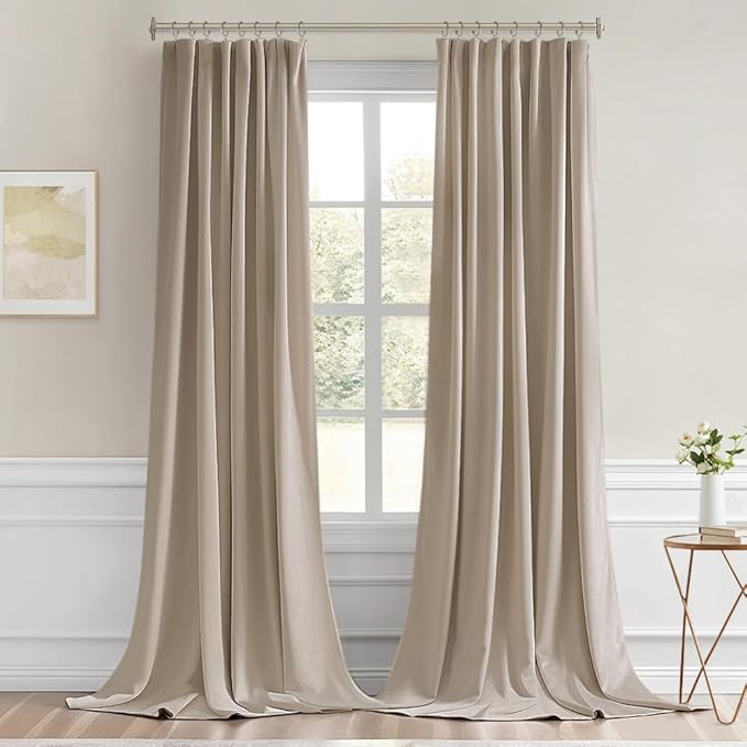 MIULEE Taupe Back Tab Blackout Curtains 102 Inch Long 2 Panels Set