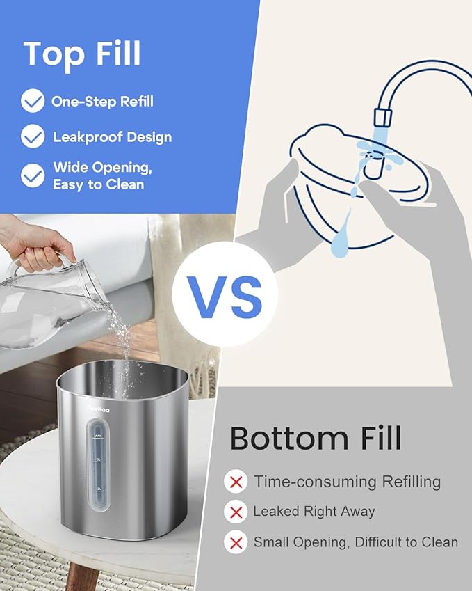 Feekaa Stainless Steel Humidifier Easy Clean, 1Gal/4L Cool Mist Humidifiers for Bedroom, Dishwasher Safe Humidifier Large Room, Humidifiers for Bedroom Baby Nursery Living Room Office, Black
