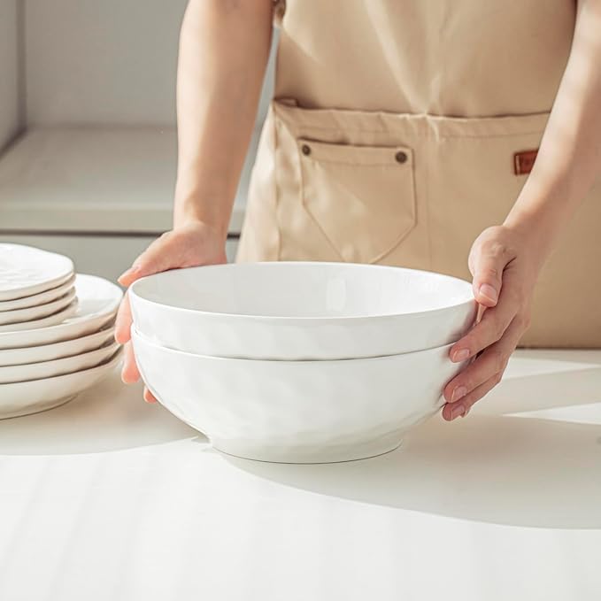 Large Pasta Bowls Set of 2, 9 Inch Pasta Serving Bowl Dinner Bowls, Wide and Shallow Microwave Dishwasher Safe Bowl Set of 2