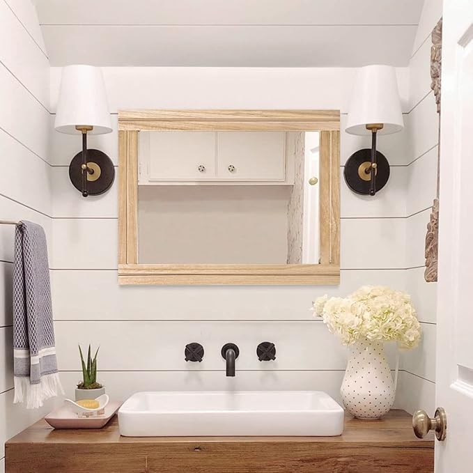 AAZZKANG Rustic Mirrors for Wall Rectangle Wood Frame Mirror 50 x 40 cm