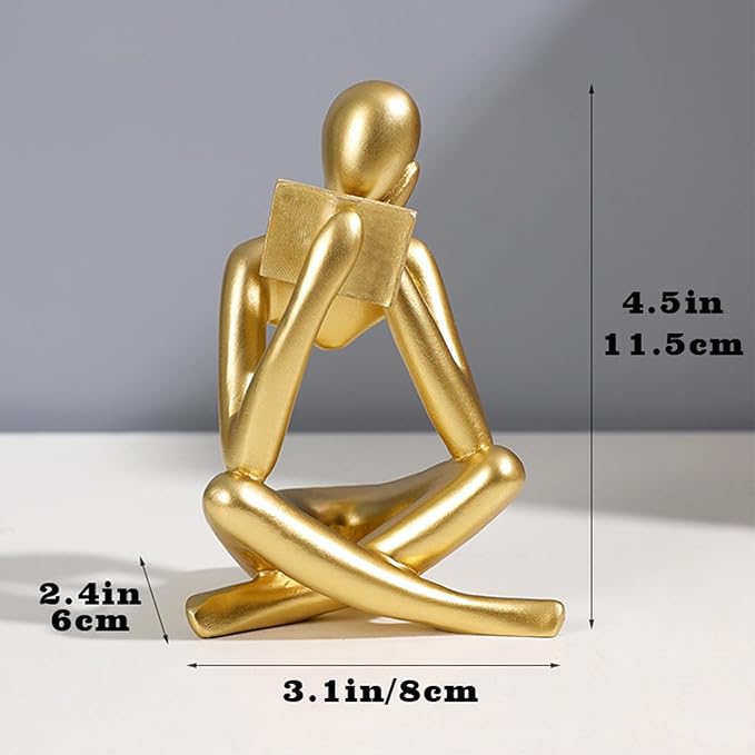 Gold Reading Women Statue, Thinker Sculptures, Abstract Art Ornament, Modern Aesthetic Figurine Decoration, Suitable for Home Living Room Bedroom Office Shelf Table Desk Bookshelf Decor