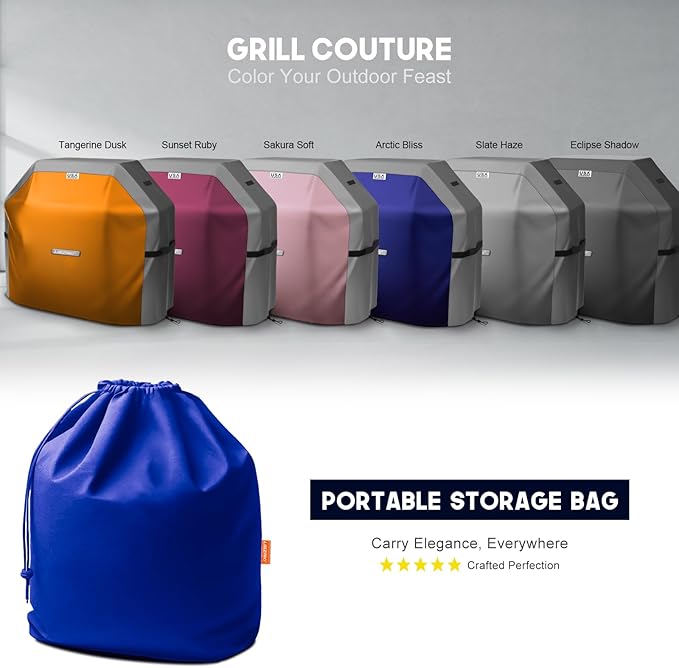 LIBZAKI Grill Cover 420D Waterproof, Weather Resistant, Rip-Proof, Anti-UV, Fade Resistant,Gas Grill Cover for Weber,Char Broil,Nexgrill Grills, etc.58 inches-Blue/Gray