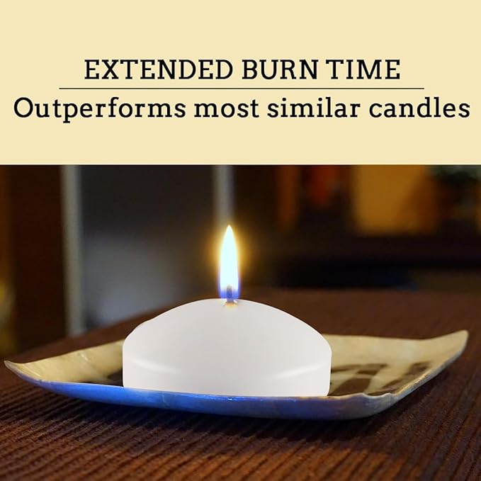 10 Hour Floating Candles, 3'' White Unscented Dripless Wax Discs, for Cylinder Vases, Centerpieces at Wedding, Party, Pool, Holiday (24 Set)