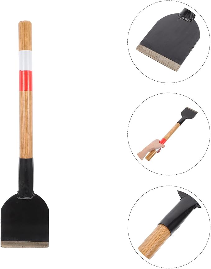 Heavy-Duty Railway Ice Removal Shovel with 12-inch Wide Metal Blade and Extended Wooden Handle for Snow Shoveling, Car Snow Scraper, and Driveway Cleaning Tool