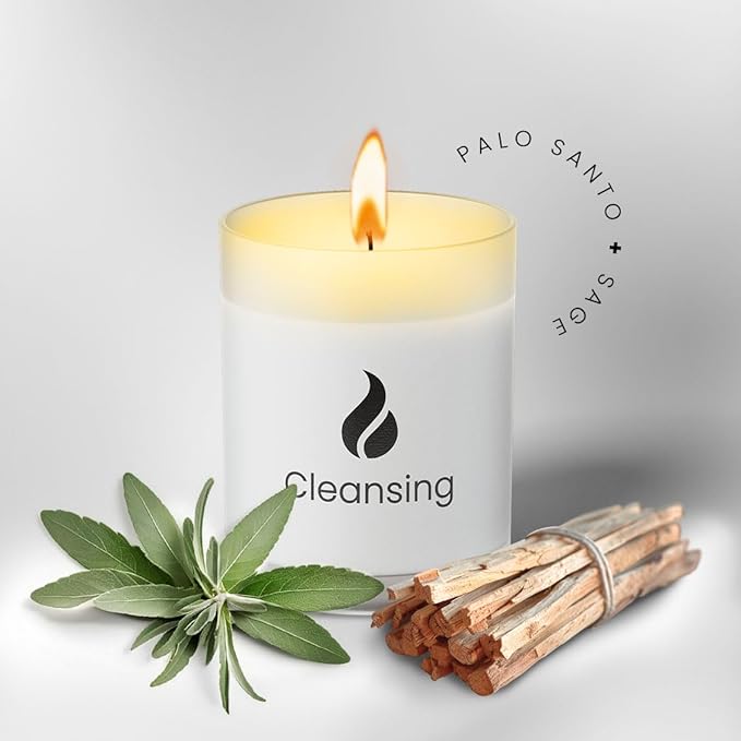 Natur IX Cleansing Scented Candles for Home | Sage & Palo Santo | Natural Non Toxic Soy Candles with Essential Oils | 50 H Long Burning | (Cleansing | Palo Santo & Sage)