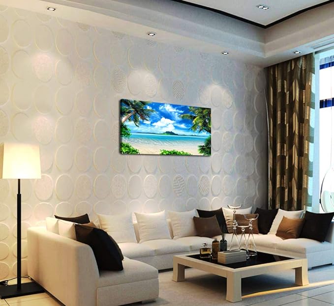 DZL Art S72762 Canvas Wall Art Ocean Waves Coconut Trees on Sands Beach Seascape Scenery Painting Nature Picture for Bedroom Home Office Wall Decor