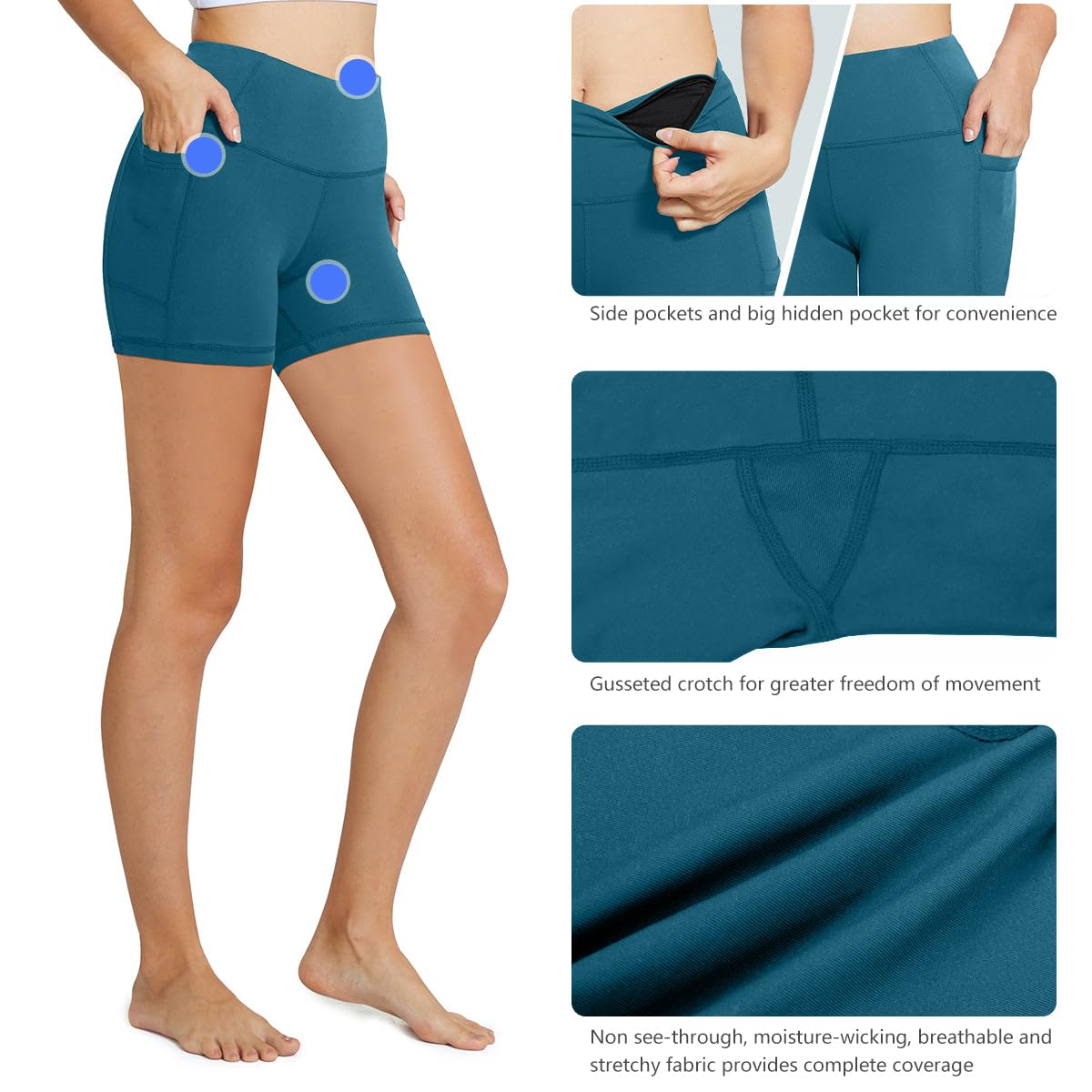 baleaf Workout Shorts Women 5" Biker Yoga Gym Spandex Running Volleyball Compression Short with Pockets Blue XS