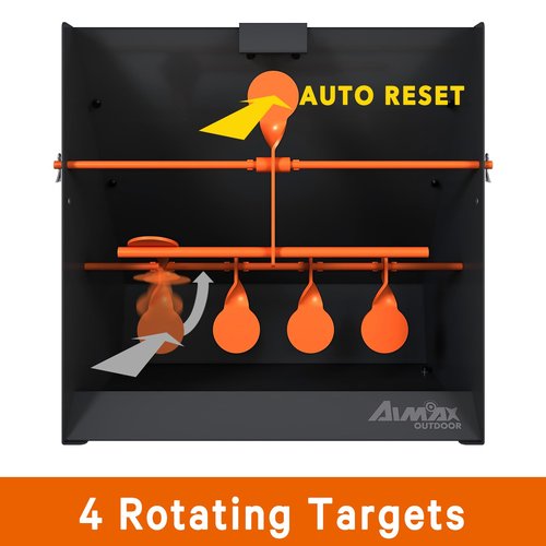 AIMAX OUTDOOR Pellet Gun Target Trap with Center Shot - 12pcs Paper Targets and 4 Resetting Metal Shooting Targets for Airgun, Rifle, Rimfire, Perfect for Backyard, Outdoor, Indoor Shooting Practice