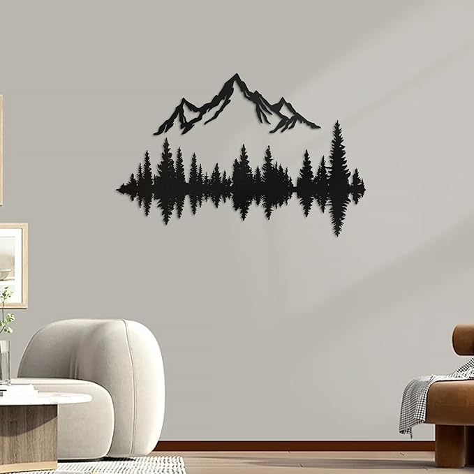Metal Mountain Wall Art 24" x 20", Mountain Wall Decor, Art Wall Hangings for Living Room, Bedroom, Black, 24 Inch Long