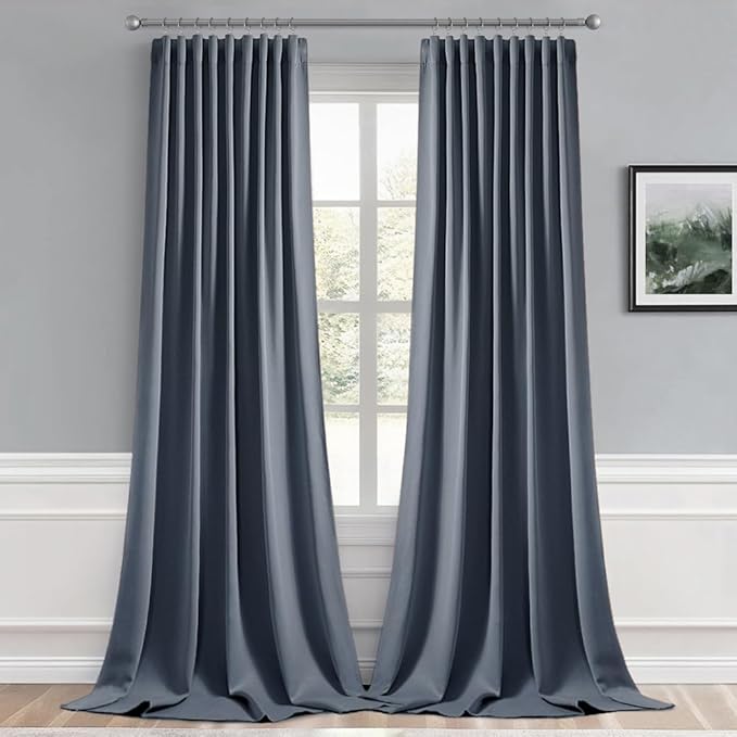 MIULEE Stone Blue Back Tab Blackout Curtains 108 Inch Long 2 Panels Set