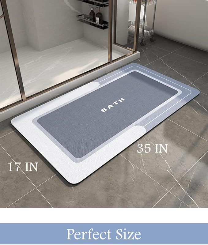 MontVoo-Bath Mat-Bathroom Mat Rug Non Slip Super Absorbent Stain Resistant Quick Dry Thin Bathroom Rug-Bath Mats for Bathroom Floor Bathtub Vanity-Bathmat Bath Rug Easy Care 17"x35" Blue