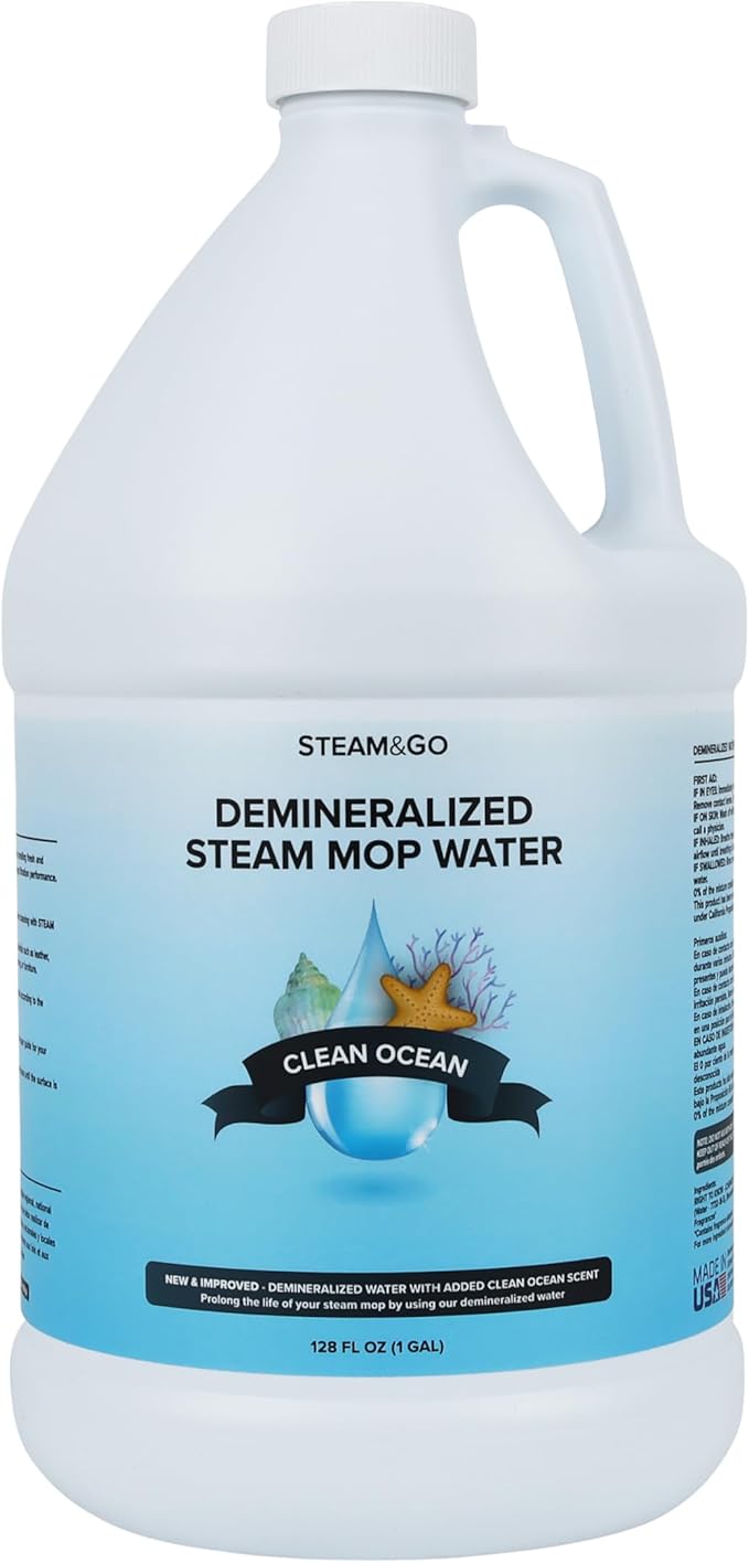 Steam & Go Demineralized Water - Multisurface Cleaner, PVC-Free Ready-to-Use for Mops & Floor Steamers - Ideal for Kitchen, Bathroom, & Home Surfaces - Clean Ocean Scent - 128 fl oz (1 gal)