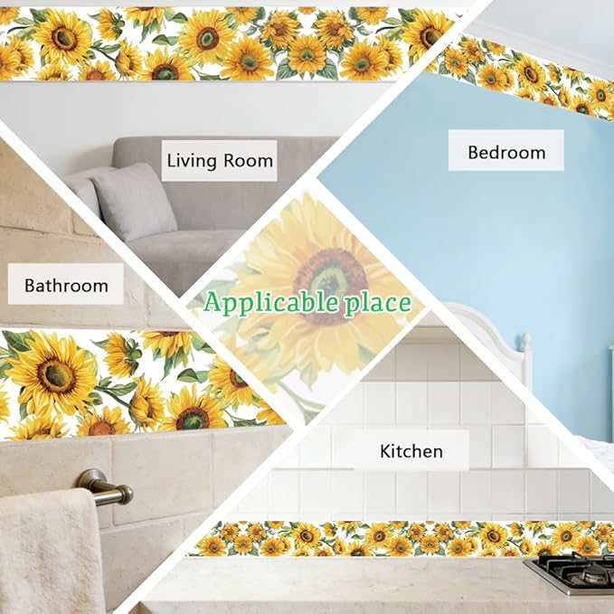 Sunflower Wall Border Wallpaper Border Decal Peel and Stick 19.7 x 4 Inch