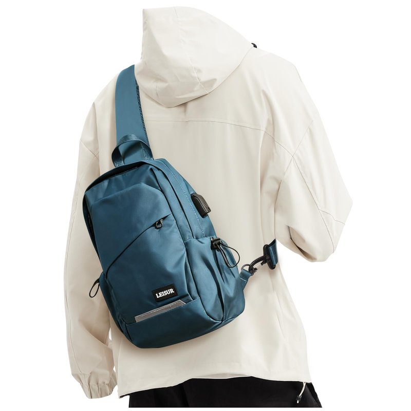 Small Sling Bag for Men Women - Lightweight Crossbody Backpack, Multipurpose Shoulder Bag, Compact Chest Daypack for Travel Hiking Gym Sport with USB Charger Port Peacock Blue