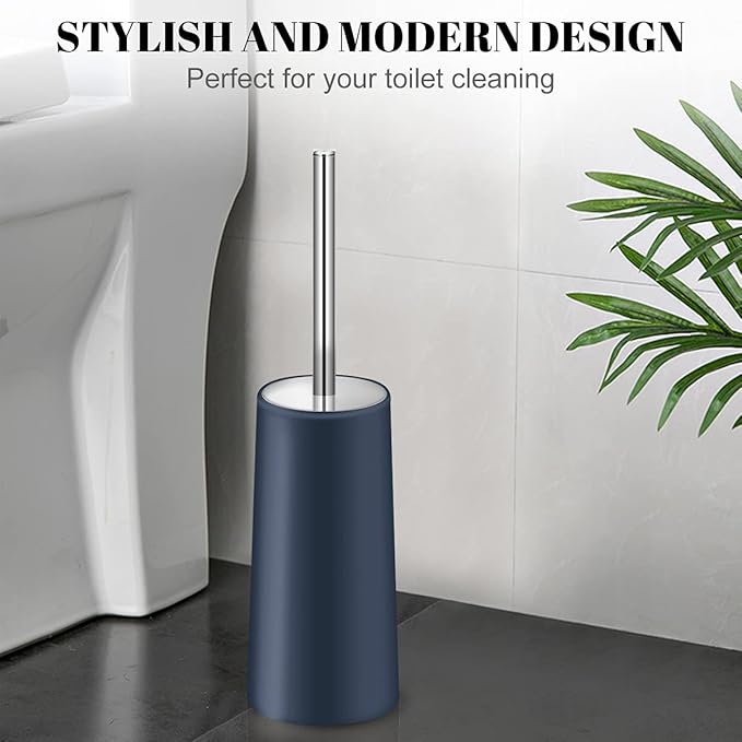 Toilet Brush and Holder, 2 Pack Toilet Brush with 304 Stainless Steel Long Handle, Toilet Bowl Brush for Bathroom Toilet-Ergonomic, Elegant,Durable (Blue)