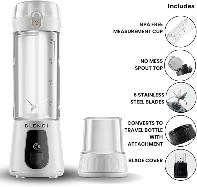 BLENDi Pro+ Portable Blender (17.5oz, White) – Powerful 120W Motor, USB-C Rechargeable, Cordless Personal Blender for Smoothies & Shakes – BPA-Free, Self-Cleaning, Travel-Friendly