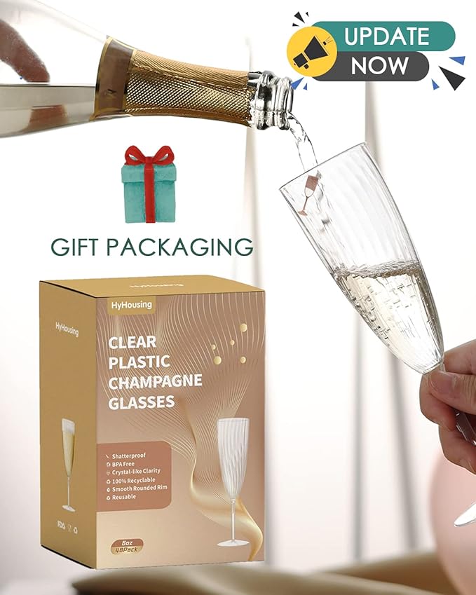 48 Plastic Champagne Flutes, Clear Disposable Plastic Champagne Glasses Reusable Wine Cocktail Cups for Home Daily Life Party Wedding Toasting Drinking Birthday,New Years Eve Party Supplies 2025