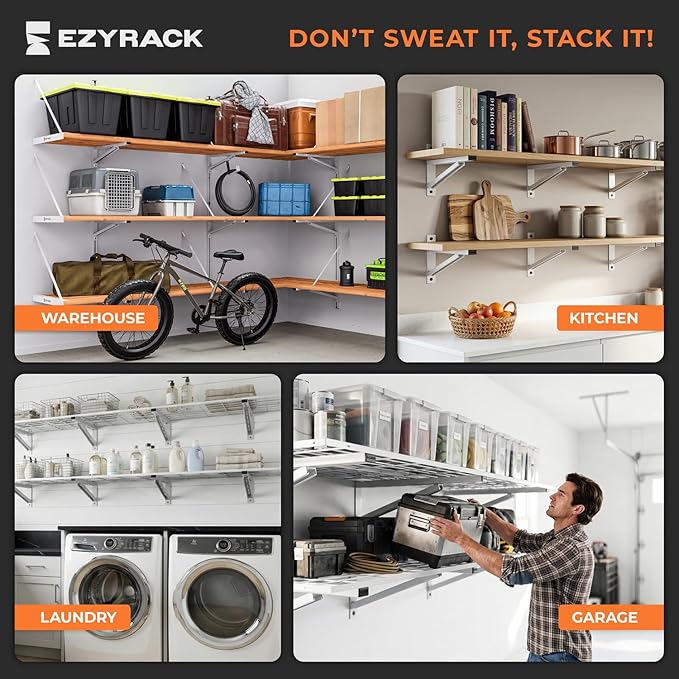 Heavy Duty Metal Brackets for Garage Wall Shelving, Modular Wall Mounted