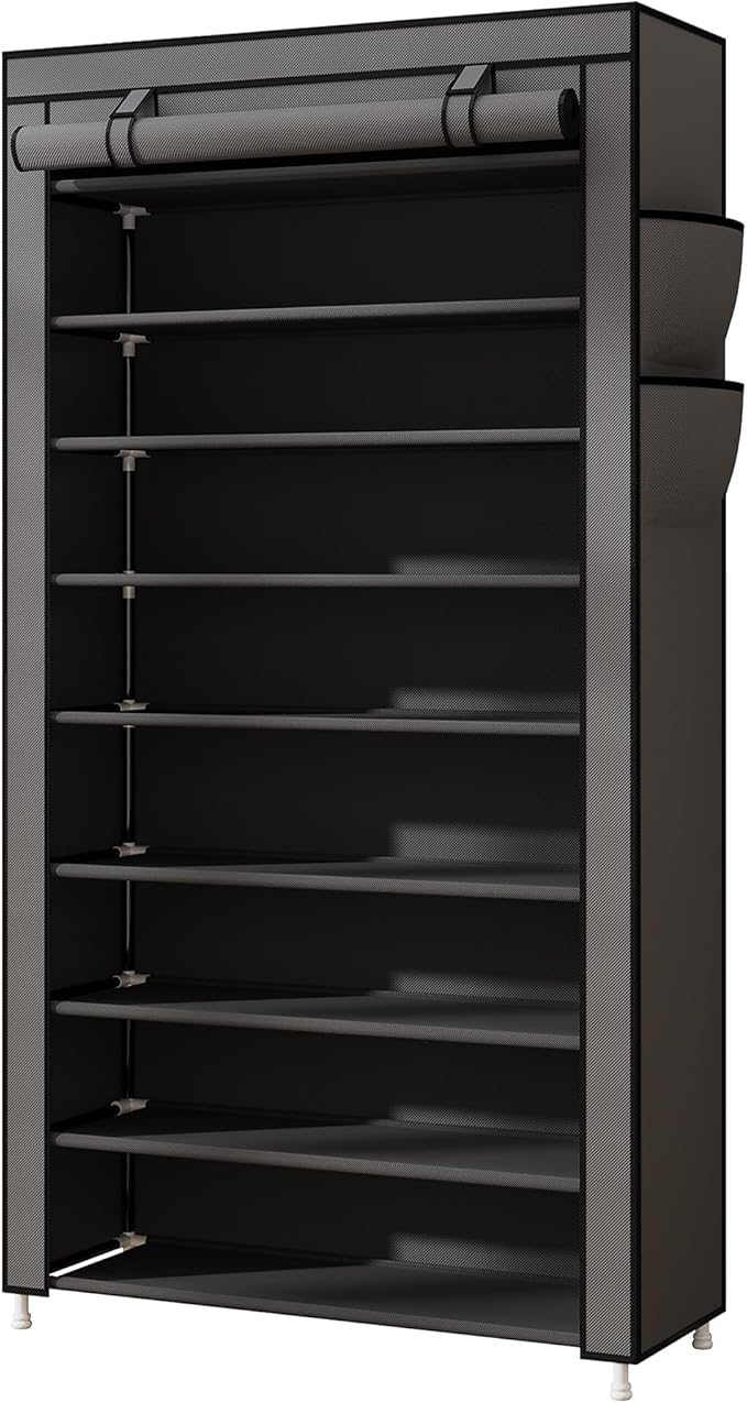 Laiensia 9-Tier Vertical Shoe Rack Organizer, Space Saving Shoe Storage Organizer, Non-Woven Cover Shoe Shelf Holds 36-45Pairs for Bedroom, Hallway, Closet Entryway, Grey