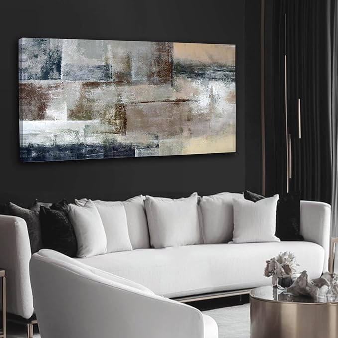 Gray Abstract Wall Art Decor Hand Painted Oil Painting on Canvas Framed 20 x 40 inches Large Colorful Modern Artwork Wall Art for Living Room Bedroom Office Hotel and Dining Room