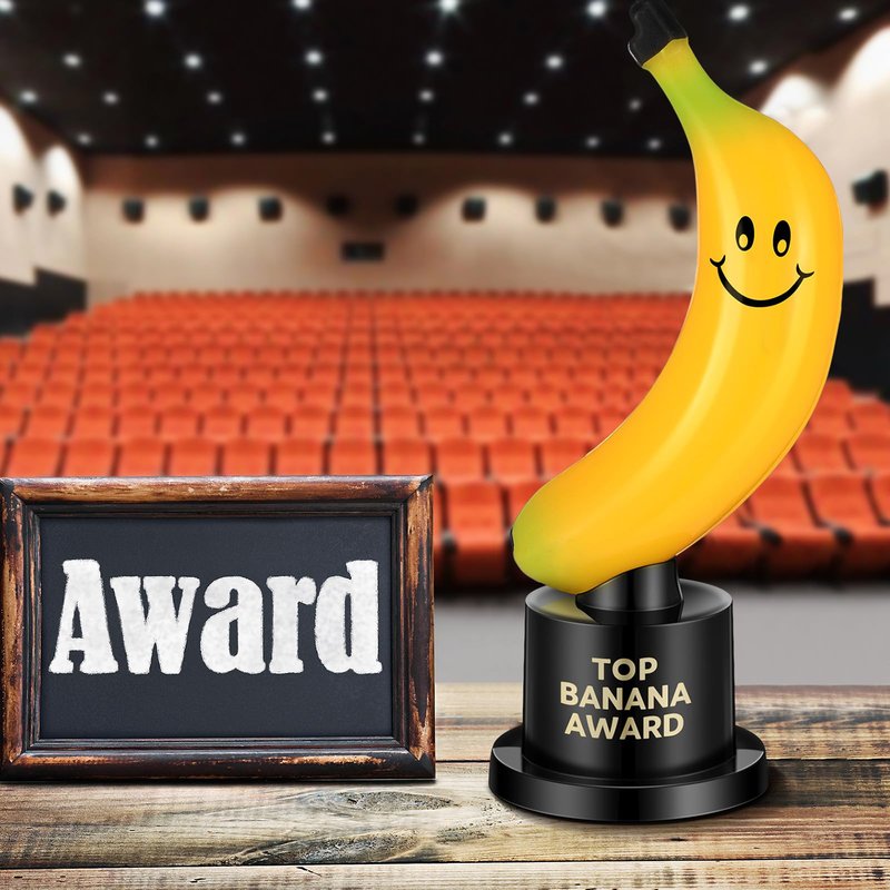 Tondiamo 12 Pcs Top Banana Award Trophy Plastic Cute Fun Award Trophy Smiling Yellow Banana on Black Stand Funny Trophies Gifts