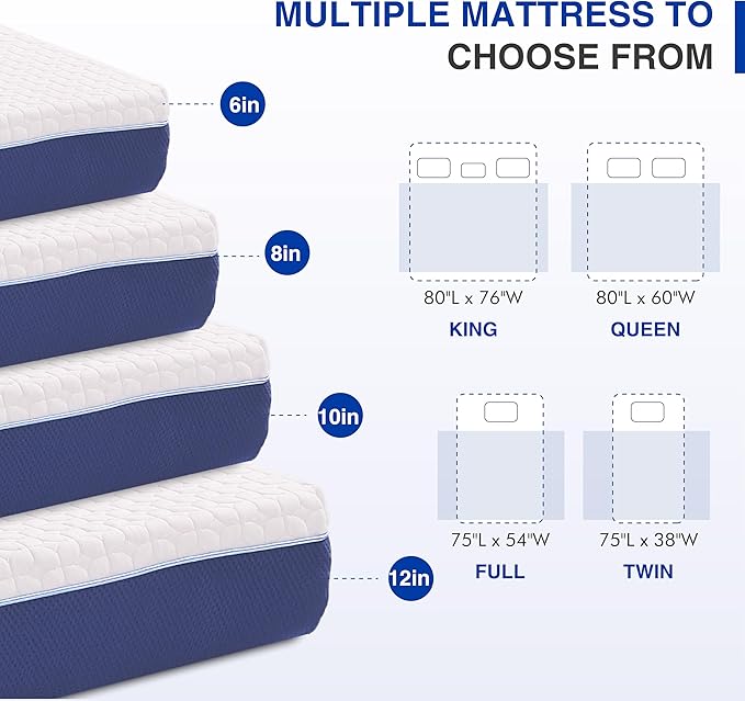 12 Inch Queen Gel Cooling Memory Foam Mattress, Pressure Relief, Medium Firm Support,Mattress in a Box, CertiPUR-US Certified