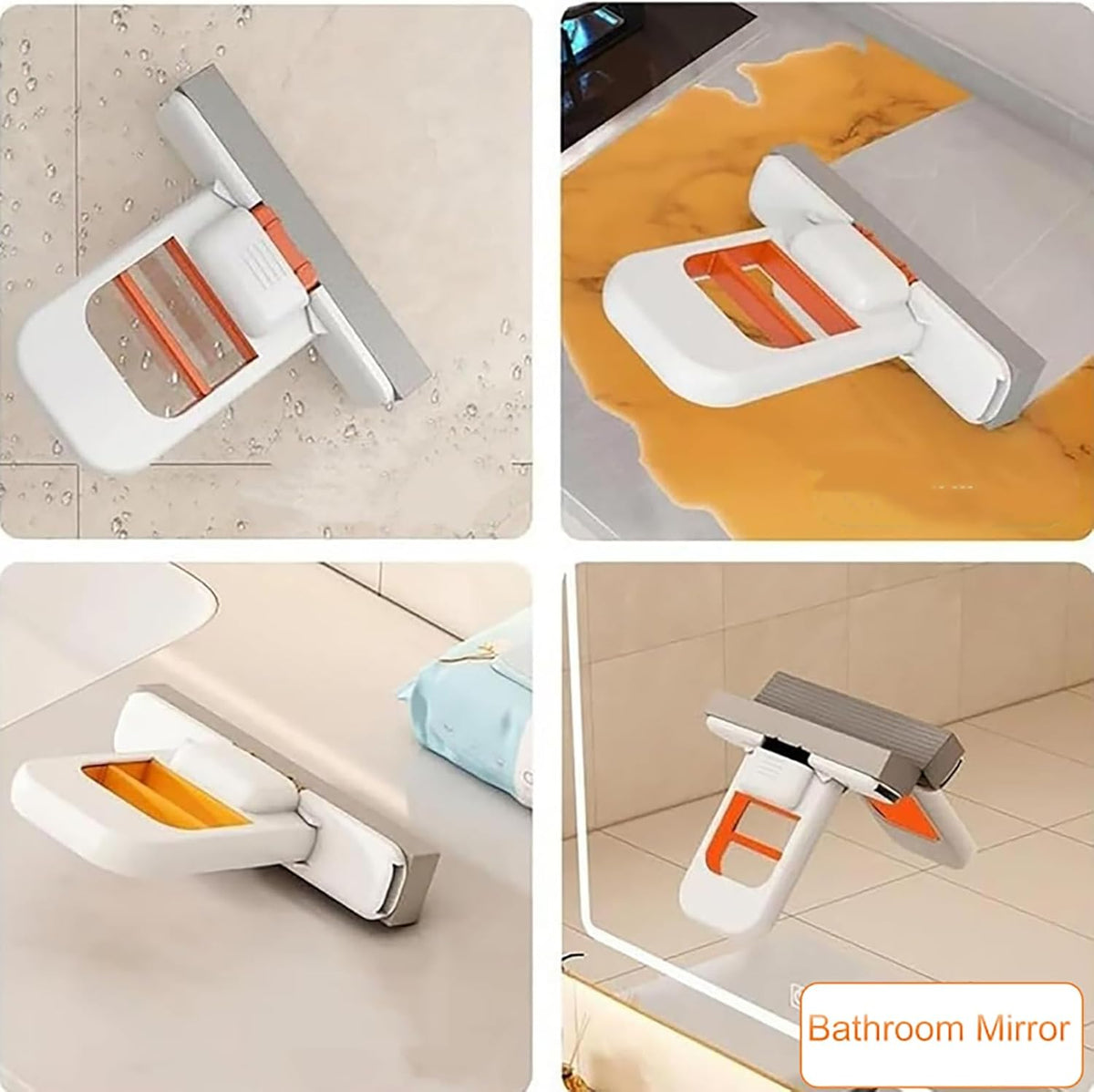 Mini Foldable Desktop Mop, Sponge Mop Wet and Dry Use Cleaning System, Self-Squeeze Small Mop for Bathroom Kitchen Desktop Glass Living Room Car (Orange, 1pcs)