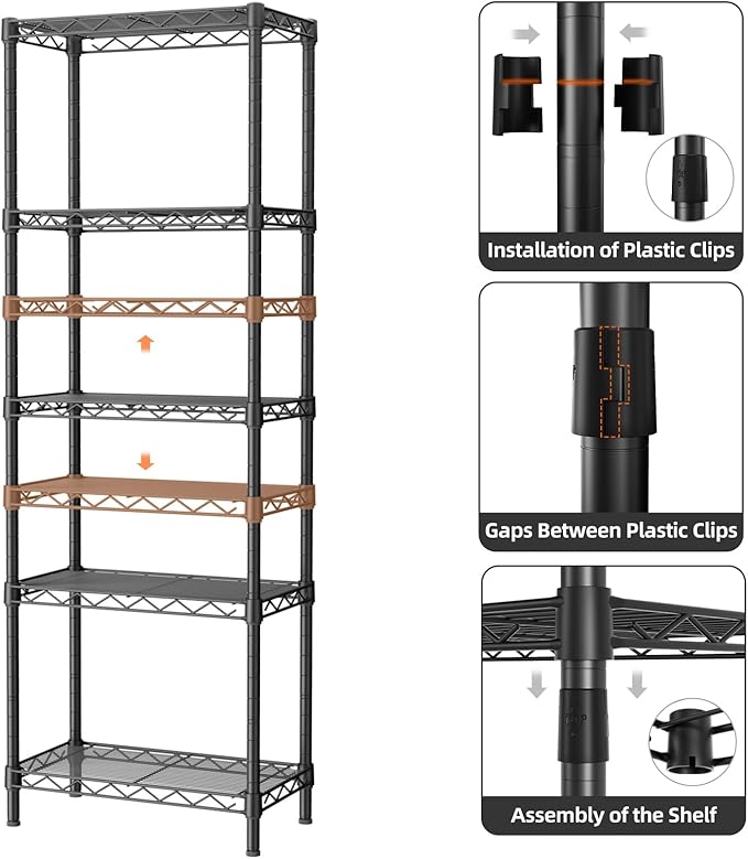Small 5 tire Shelves Storage Wire Shelving Unit Metal Shelf Adjustable Organizers Storage Shelving for Bathroom Laundry Room Kitchen Pantry10”D x 16”W x 55”H Black