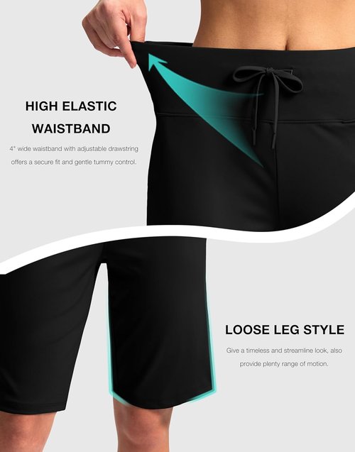 G Gradual Women's Bermuda Shorts with Pockets 11" Knee Length Stretch Comfy Drawstring Long Shorts for Women Summer Walking