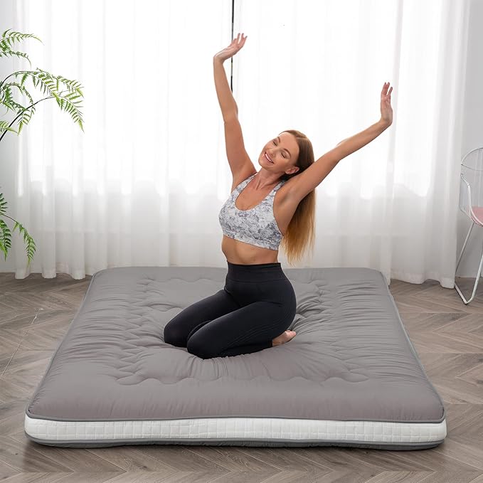 Dr.Futon Japanese Floor Futon Mattress Extra Thick Folding Roll Up Bed Topper Mat for Guest,Lounger and Tavel