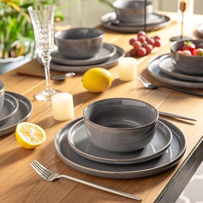 AmorArc Stoneware Dinnerware Sets,Round Reactive Ceramic Plates and Bowls Sets,Highly Scrath Resistant | Dishwasher & Microwave Safe Dishes,Service for 6 (18pc)