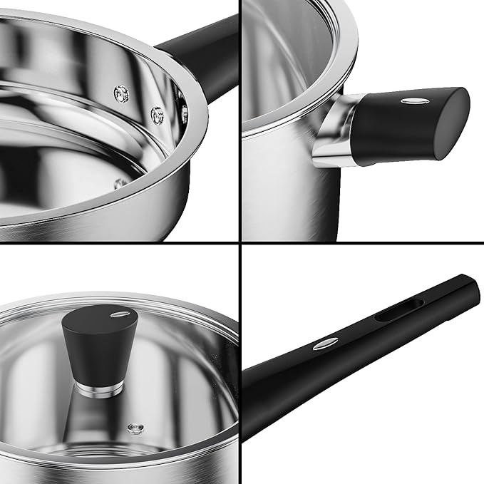 Stainless Steel Cookware Set, 14-Piece Pots and Pans Set, Kitchen Cookware Set with Stay-Cool Handle, Non-Toxic, Dishwasher Safe & Compatible with All Stovetops (Gas, Electric & Induction)