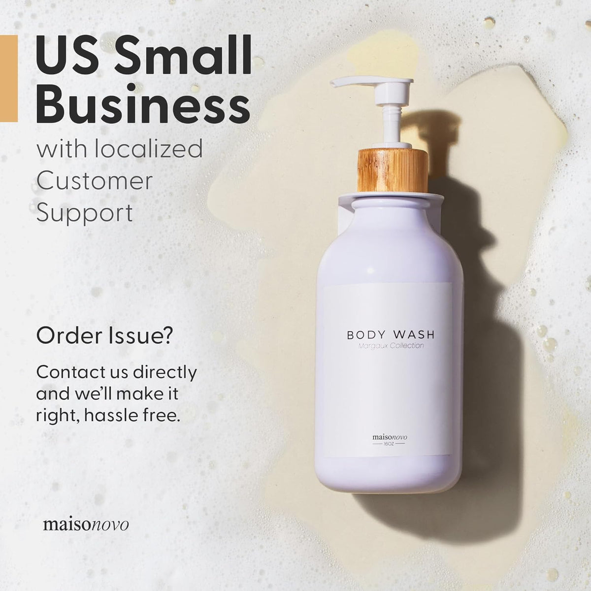 MaisoNovo Shampoo and Conditioner Dispenser - Shower Soap Dispenser Wall Mounted - 16.9 fl oz Set of 3 White Plastic Bottles Bamboo Pump - 3 Chamber No Drill