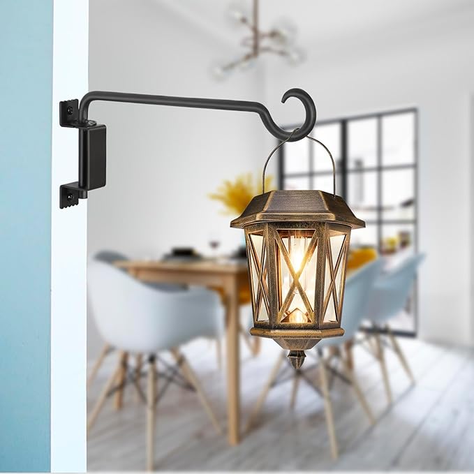 12 Inch Outdoor Hanging Brackets - 360° Swivel Plant Hanger with 12-Directional Adjustable Hook, Rust Resistant Solid Steel Wall Mount for Bird Feeders, Indoor/Outdoor Plants, Garden & Patio