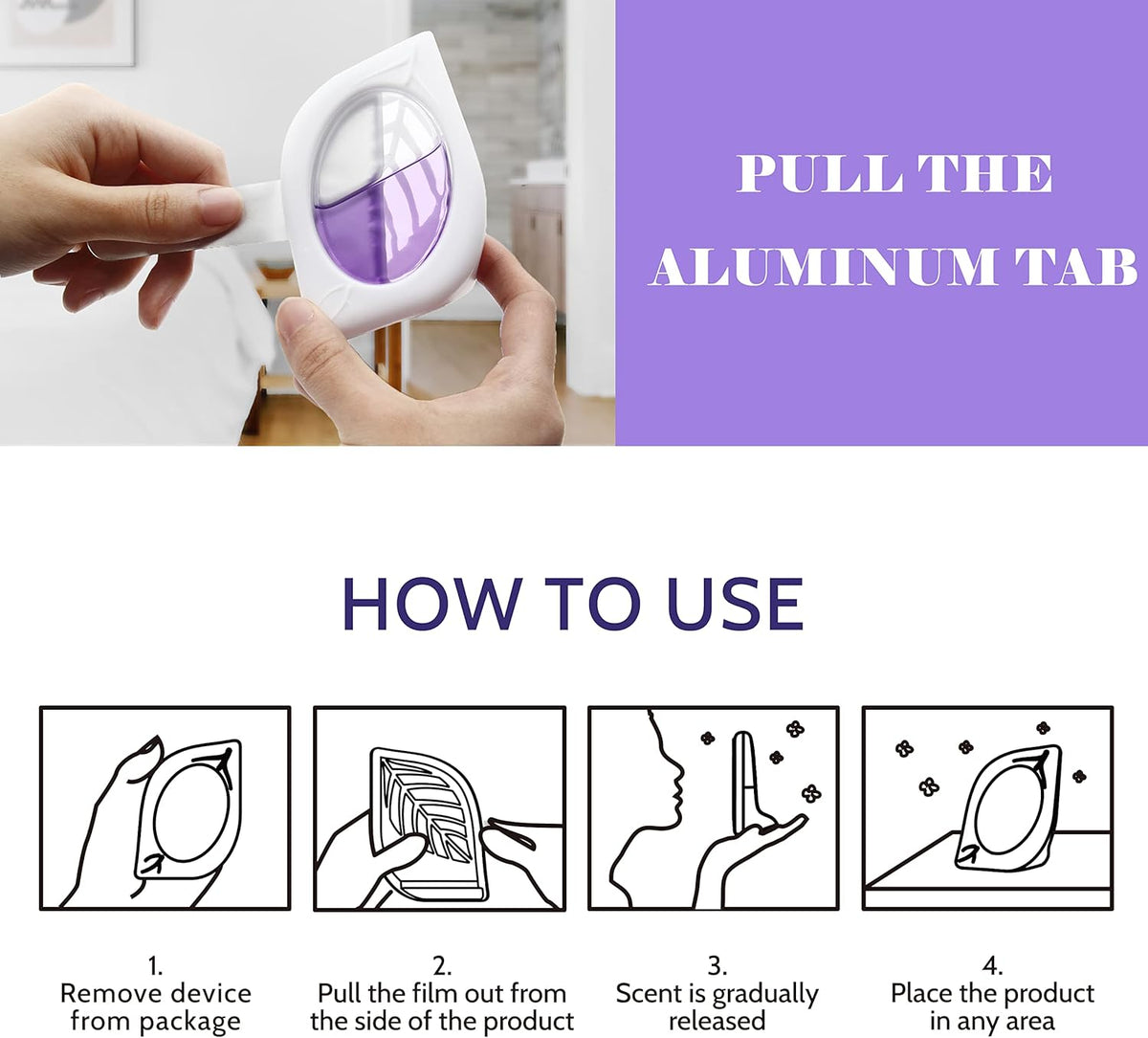 Air Freshener for Home, 4 Pack, Lavender, Odor Eliminator for Small Area Closets Bathroom Pets Strong Odor, Up to 120 Days