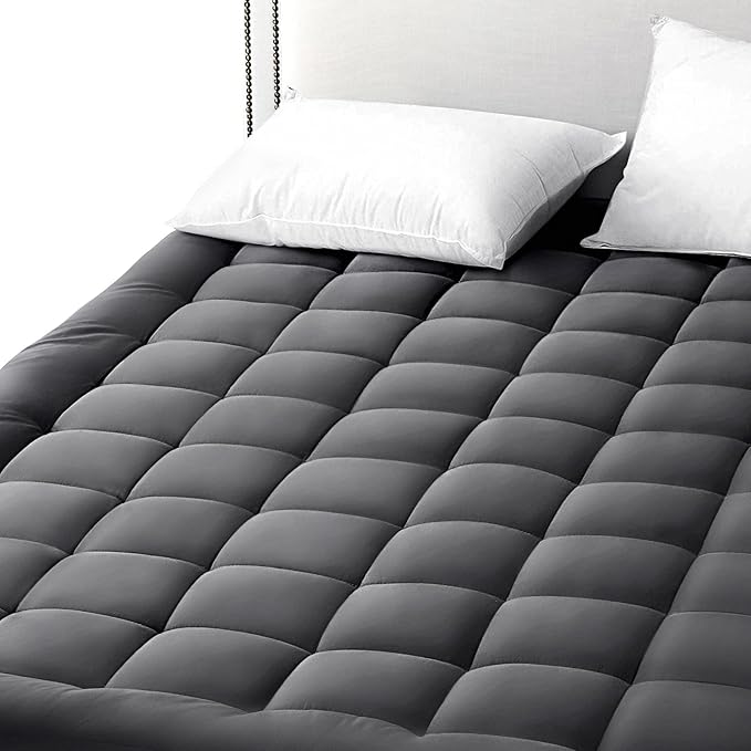EASELAND Queen Size Mattress Pad Pillow Cover Quilted Fitted Mattress Protector Cotton Top 8-21" Deep Pocket Cooling Mattress Topper (60x80 Inches, Dark Grey)