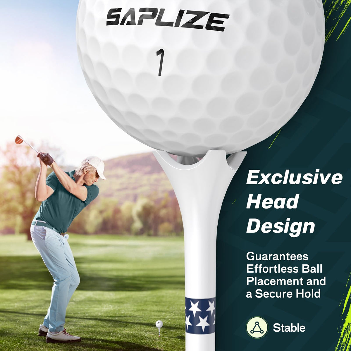 SAPLIZE Professional Plastic Golf Tees, 100 Pack Mixed Sizes(1-1/2'' & 3-1/4''), 4-Prong Low-Friction Tees for Driving, Practice & Golf Gifts
