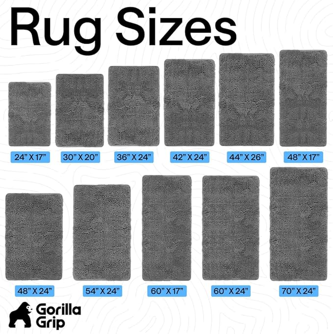 GORILLA GRIP Bath Rug Mat 54x24, Thick Soft Absorbent Chenille, Quick Dry Microfiber Mats, Rubber Backing Washable Shower Floor Rugs, Bathmat Runner, US Designed Bathroom Home Decor Accessories Grey