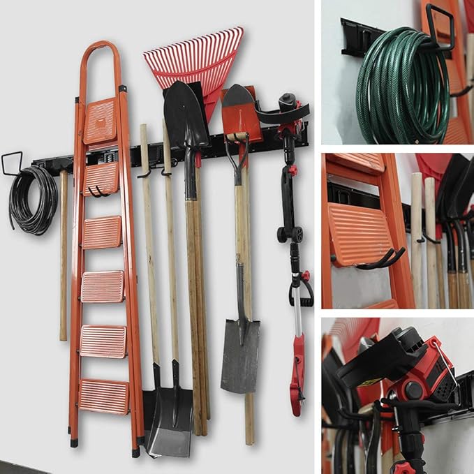 Wallmaster 15 PCS Tool Storage Rack, Garage Storage Wall Mount Organizer Garden Tool Heavy Duty Racks Broom Holder Hooks Hangers Max 420lb for Rake Shovel Lawn Garden