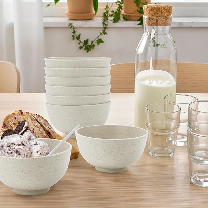 wheat straw dessert bowls 10oz set of 8 - Unbreakable snack Bowls for kids - Mini Bowls for Ice Cream,Snack and Fruits - Microwave & Dishwasher Safe Appetizer Bowl Sets - Beige