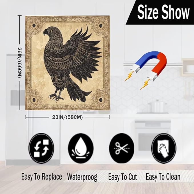 Black Eagle Home Appliance Dishwasher Door Panel Sheet, Animal Eagle Dishwasher Front Cover, Retro Style Skin Cover for Refrigerator - 23" W x 26" H Ordinary