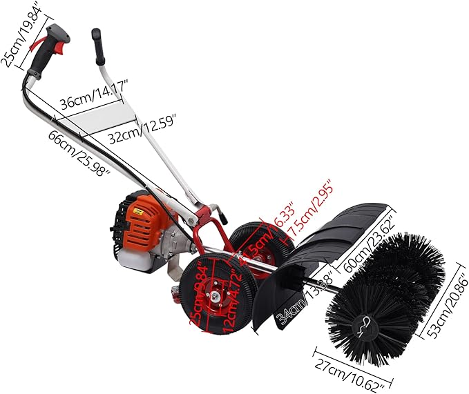 Gas Power Broom Sweeper 52CC 2.5HP Powered Brush Sweeping Broom Walk-Behind Outdoor Hand Push Sweeper for Lawn Leaf Snow Artificial Turf Grass Gravel Cleaning