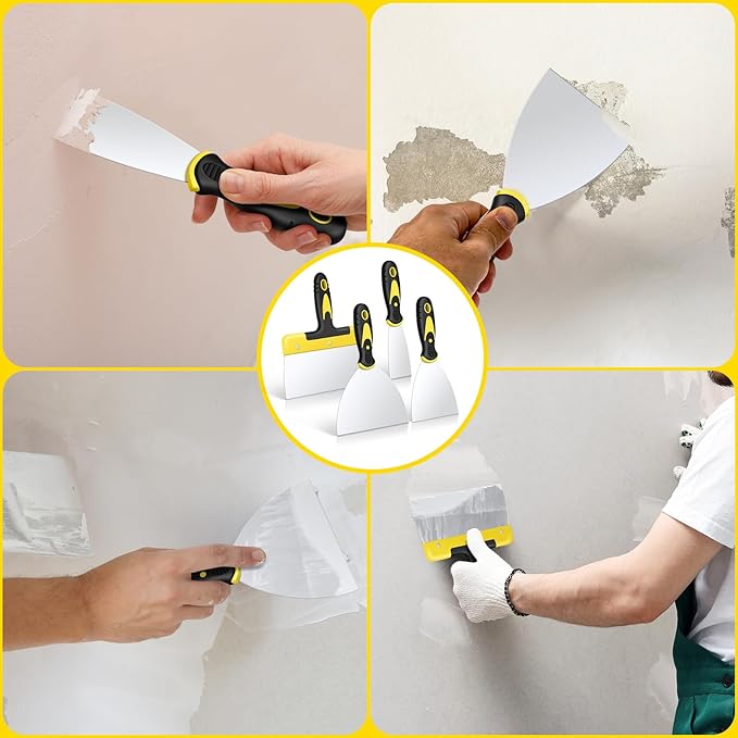 DEKEones Putty Knife Set, 4PCS Stainless Steel Scraper Paint Tool with Comfortable Grip for Drywall Repair, Wallpaper Removal and Plaster Scraping(2,4,6,8in)